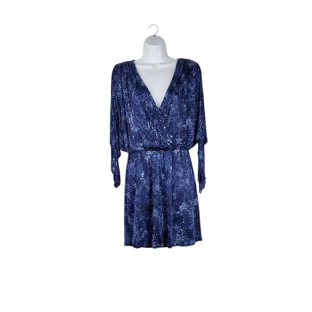 Parker Catalina Dress Blouson Short 3/4 Sleeve Crossover Surplice Blue Size S